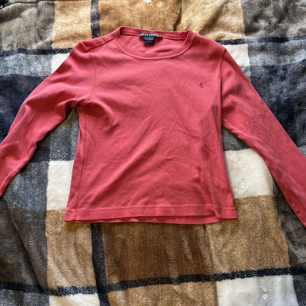 Polo Ralph Lauren Shirt Mens Medium Red Embroidered Logo Blue Jockey Long Sleeve